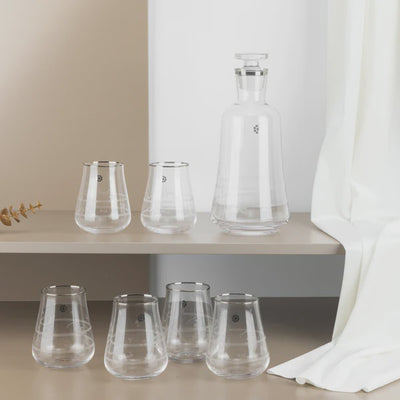 SWJ1003 Mirral Juice Serving Set – 7 Pieces – Clear Glass with Silver Rim | Siddiq Gifts – Mussafah Abu Dhabi