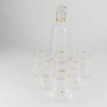 SWJ1005 Nourhan Juice Serving Set – 7 Pieces – Clear Glass with Gold Rim | Siddiq Gifts – Mussafah Abu Dhabi