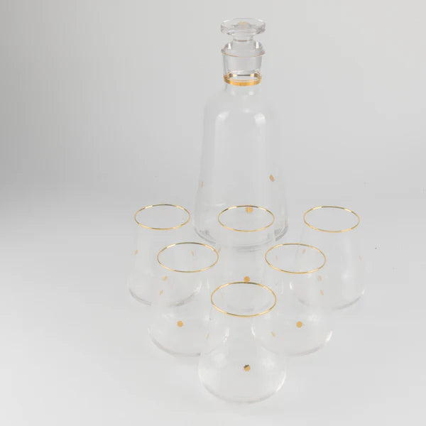 SWJ1005 Nourhan Juice Serving Set – 7 Pieces – Clear Glass with Gold Rim | Siddiq Gifts – Mussafah Abu Dhabi