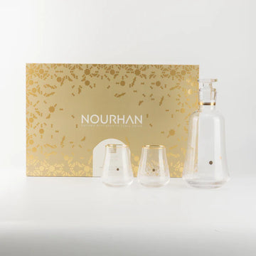 SWJ1005 Nourhan Juice Serving Set – 7 Pieces – Clear Glass with Gold Rim | Siddiq Gifts – Mussafah Abu Dhabi