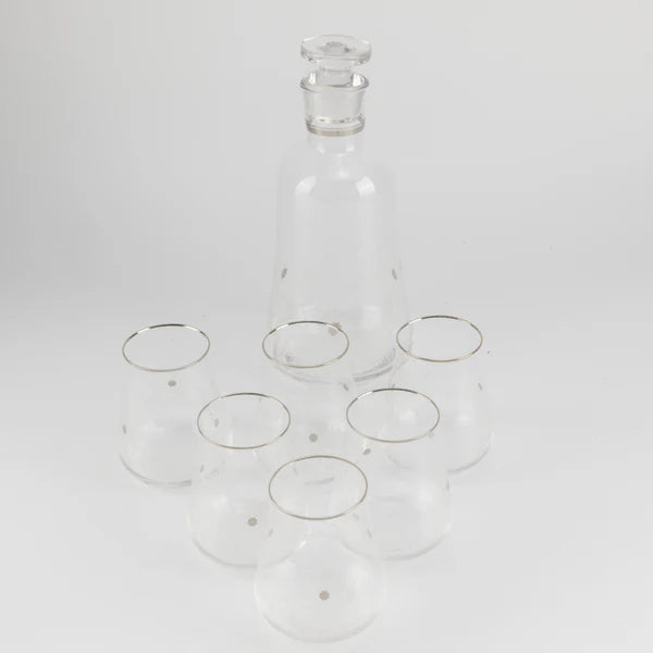 SWJ1007 Nourhan Juice Serving Set – 7 Pieces – Clear Glass with Silver Rim | Siddiq Gifts – Mussafah Abu Dhabi