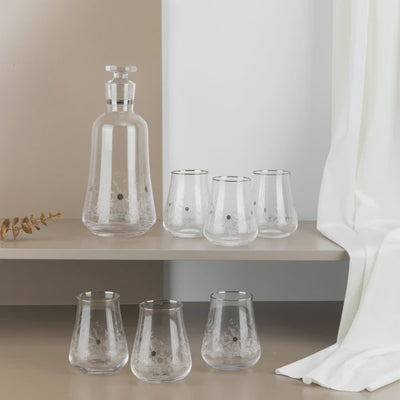 SWJ1007 Nourhan Juice Serving Set – 7 Pieces – Clear Glass with Silver Rim | Siddiq Gifts – Mussafah Abu Dhabi