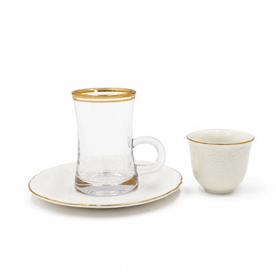 Tea And Cawa Cup With Saucer Set 18 Pieces White With Gold Rim Siddiq Gifts