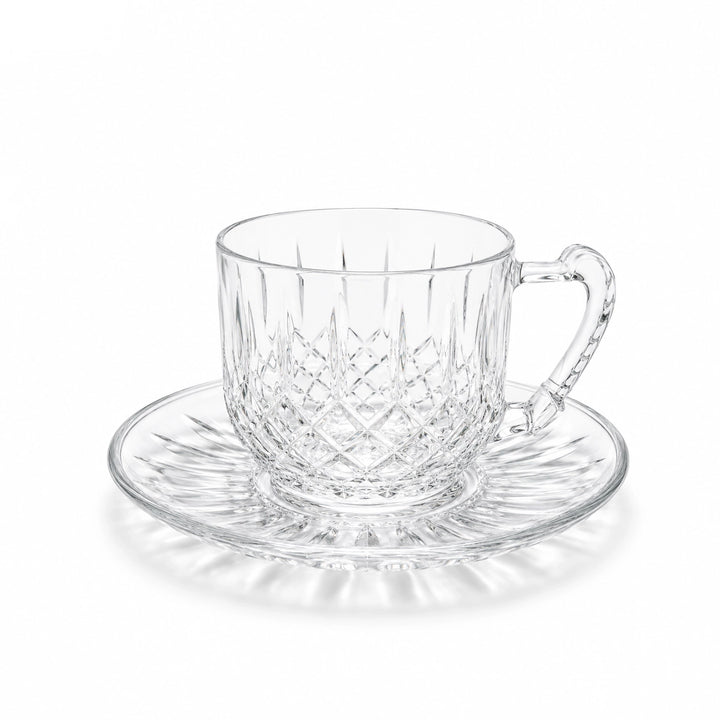 Tea Cup with Saucer Set – 12 Pieces Clear Textured Glass Design ...