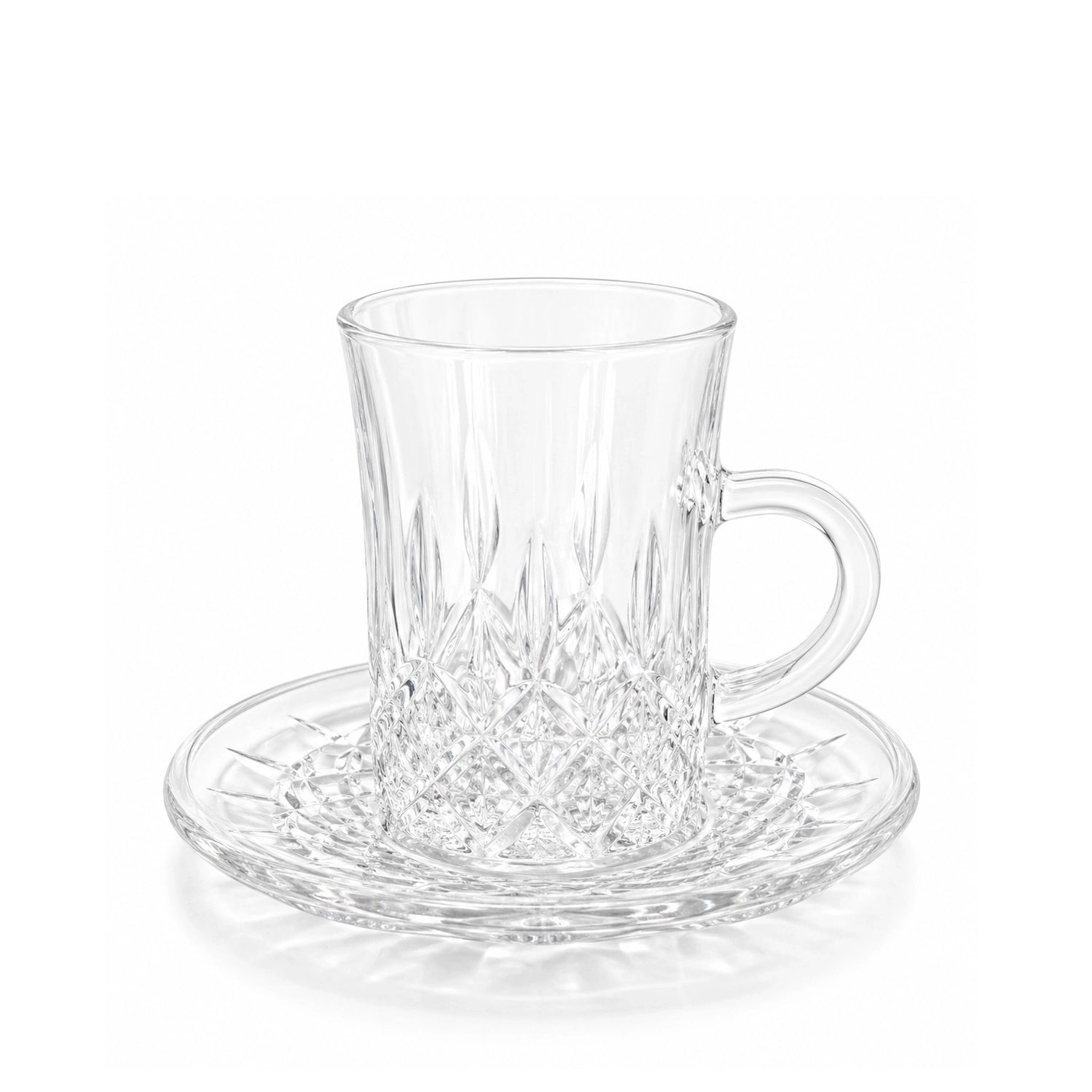 Tea Cups with Saucer Set 12 Pieces Clear Glass Crystal | Siddiq Gifts