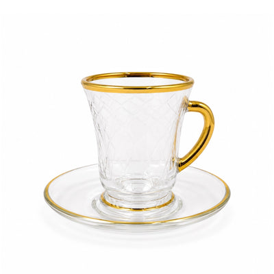 Tea Glass Cup and Saucer Set 12 Pieces Clear Glass with Gold Rim and Matching Saucers for Tea Coffee and Hot Beverages by Siddiq Gifts
