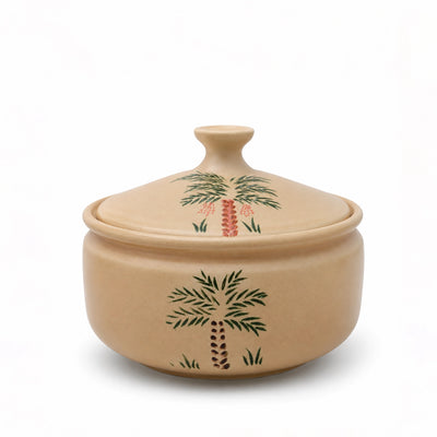 Terracotta Bowl with Lid 18 cm Traditional Handcrafted Palm Tree Design Siddiq Gifts