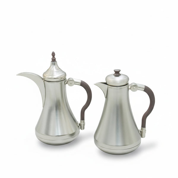 Two silver coffee pots on a white background