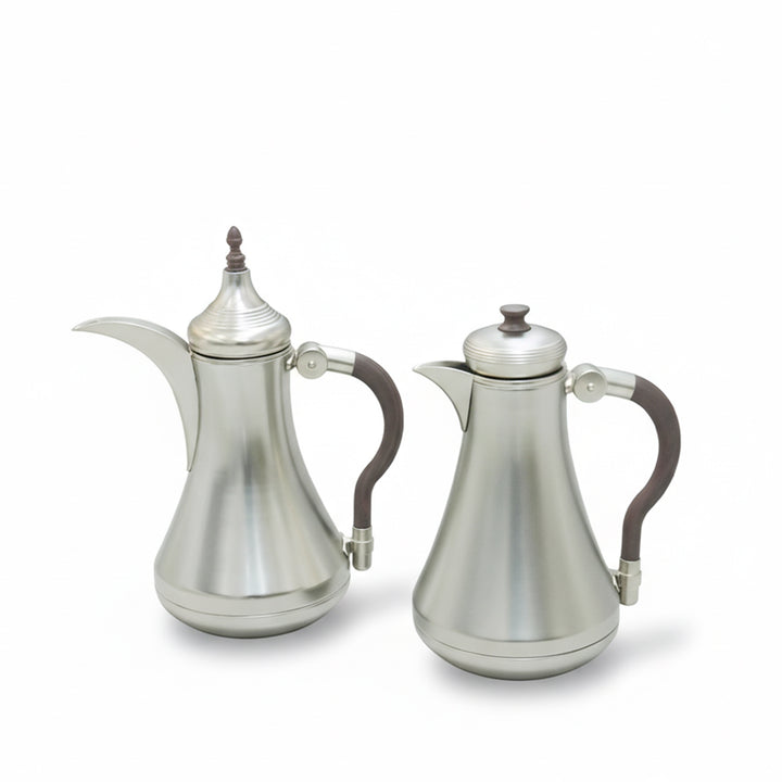Two silver coffee pots on a white background