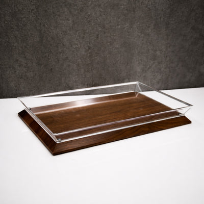 TR3663L-002 Serving Tray 45 × 29 Cm Clear Acrylic With Wooden Base And Silver Frame – Siddiq Gifts Mussafah Abu Dhabi