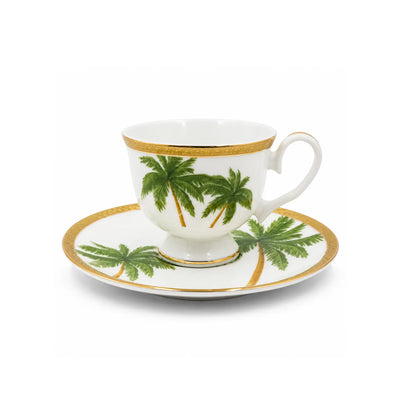 Porcelain Turkish Coffee Cup and Saucer Set 12-Piece with Palm Tree Design by Siddiq Gifts