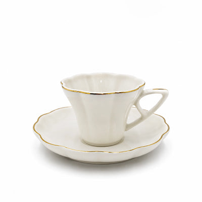12 Piece Turkish Coffee Cup and Saucer Set 90cc White Porcelain with Gold Rim by Siddiq Gifts