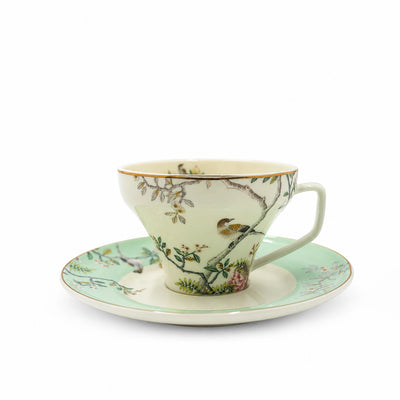 Turkish Coffee Cup And Saucer Set 12 Pieces Green Bird And Floral Design Siddiq Gifts