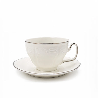 Turkish Coffee Cup And Saucer Set 12 Pieces White Porcelain With Silver Rim Siddiq Gifts