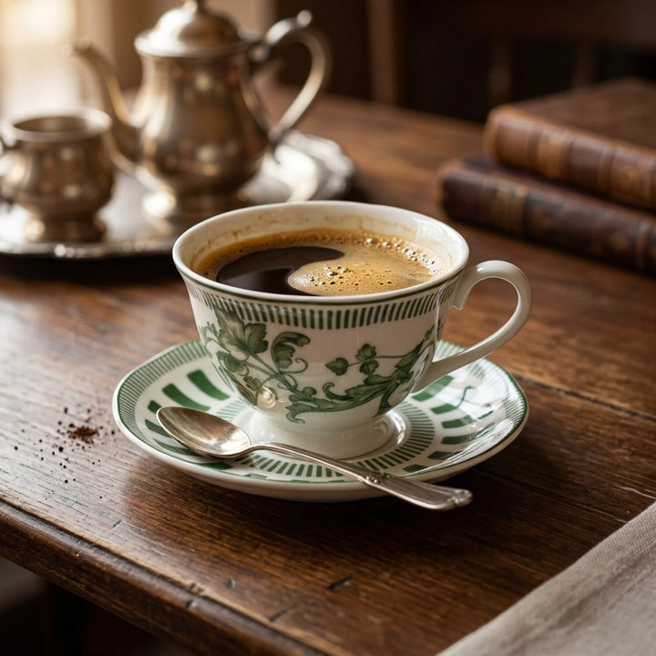 Turkish Coffee Cup And Saucer Set 12 Pieces White Green | Siddiq Gifts