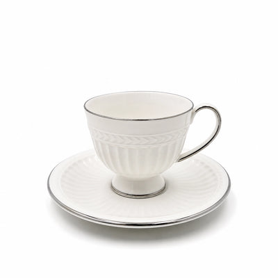 Turkish Coffee Cup With Saucer Set 12 Pieces White Ceramic With Silver Rim Finish Siddiq Gifts
