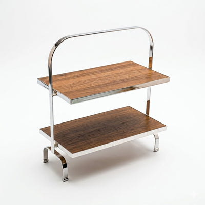 Two Tier Serving Stand 27 X 15 X 31 CM Wooden Finish Serving Stand With Silver Chrome Frame Siddiq Gifts