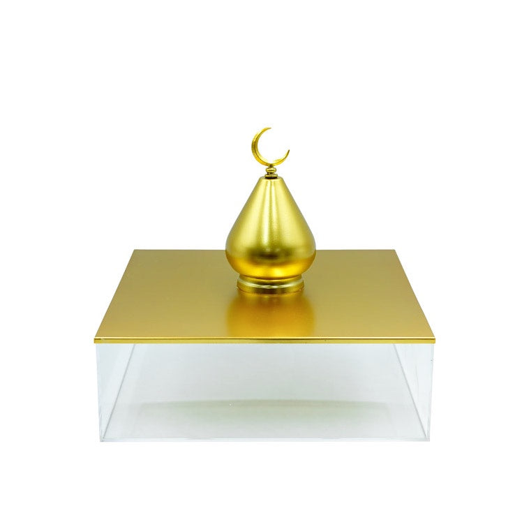 1268-160 Box With Metal Lid & Minaret Gold 30X30X10,Ramadan decor