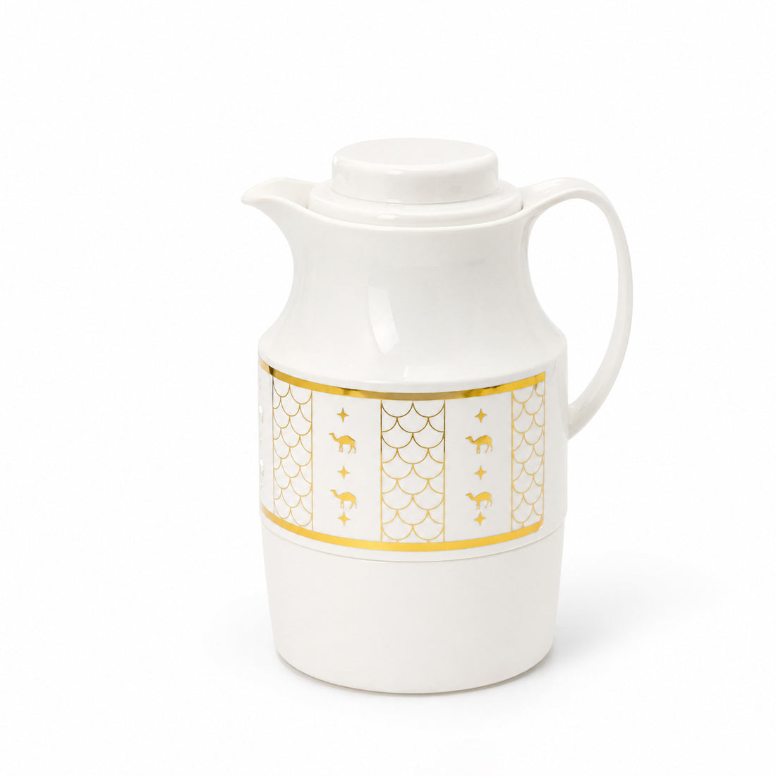 VF1030 Vacuum Flask – 1.3L – White – Camel Design with Gold Accents