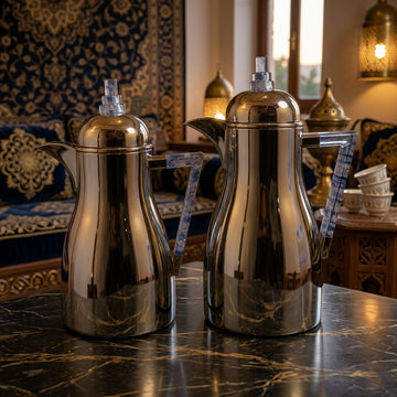 Vacuum Flask Set 2 Piece 1L And 0.75L Champagne And Blue Thermos Set For Hot And Cold Drinks By Siddiq Gifts