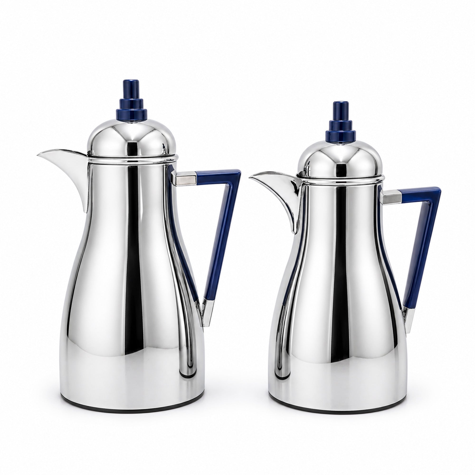 Vacuum Flask Set 2 Piece 1L And 0.75L Silver With Blue Handle Thermos Set For Hot And Cold Drinks By Siddiq Gifts