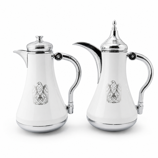 Vacuum Flask Set 2 Piece 1L 1L White With Silver Accents Thermos Set For Hot And Cold Drinks By Siddiq Gifts