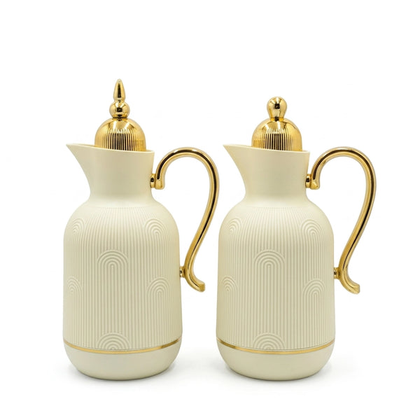 Vacuum Flask Set 2 Pieces 1L Ivory with Gold Accents Siddiq Gifts