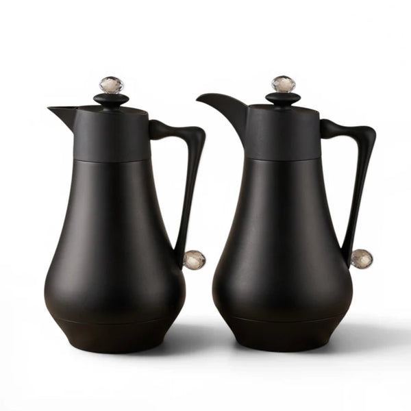 Vacuum Flask Set 2 Pieces 1L Matt Black Finish with Transparent Accents Siddiq Gifts