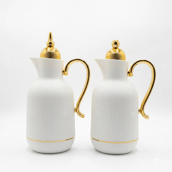 Vacuum Flask Set 2 Pieces 1L White with Gold Accents Siddiq Gifts