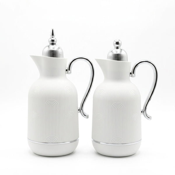 Vacuum Flask Set 2 Pieces 1L White with Silver Accents Siddiq Gifts