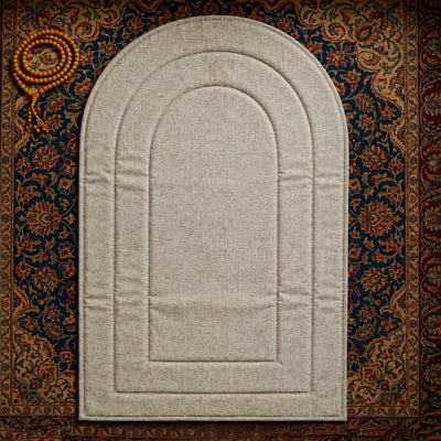 Velvet Foam Prayer Mat Islamic Musallah Janamaz with Mehrab Design 62 × 117 cm Beige Siddiq Gifts
