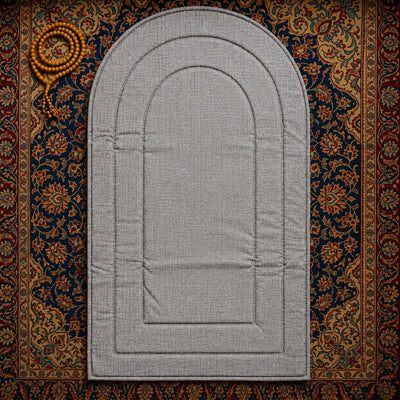 Velvet Foam Prayer Mat Islamic Musallah Janamaz with Mehrab Design 62 × 117 cm Grey Siddiq Gifts
