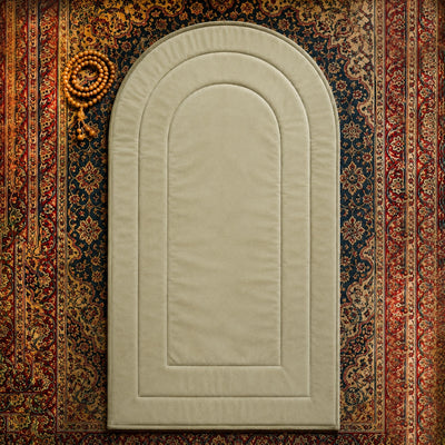 Velvet Foam Prayer Mat Islamic Musallah Janamaz with Plain Mehrab Design 62 × 117 cm Beige Siddiq Gifts