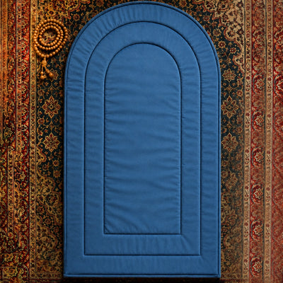 Velvet Foam Prayer Mat Islamic Musallah Janamaz with Plain Mehrab Design 62 × 117 cm Blue Siddiq Gifts