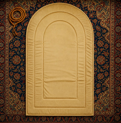 Velvet Foam Prayer Mat Islamic Musallah Janamaz with Plain Mehrab Design 62 × 117 cm Mustard Gold Siddiq Gifts