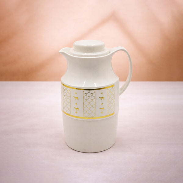 VF1030 Vacuum Flask 1.3L White Camel Design Gold Accents From Siddiq Gift Shop