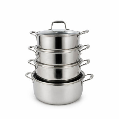 Vogati Tri Ply Cookware Set 8 Pieces Stainless Steel Pot Set With Glass Lids By Siddiq Gifts