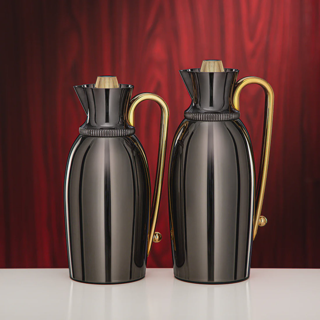 VP-NBKG Vacuum Flask Set – 2 Pieces (0.75L + 1.0L) – Nickel Black Finish with Gold Accents