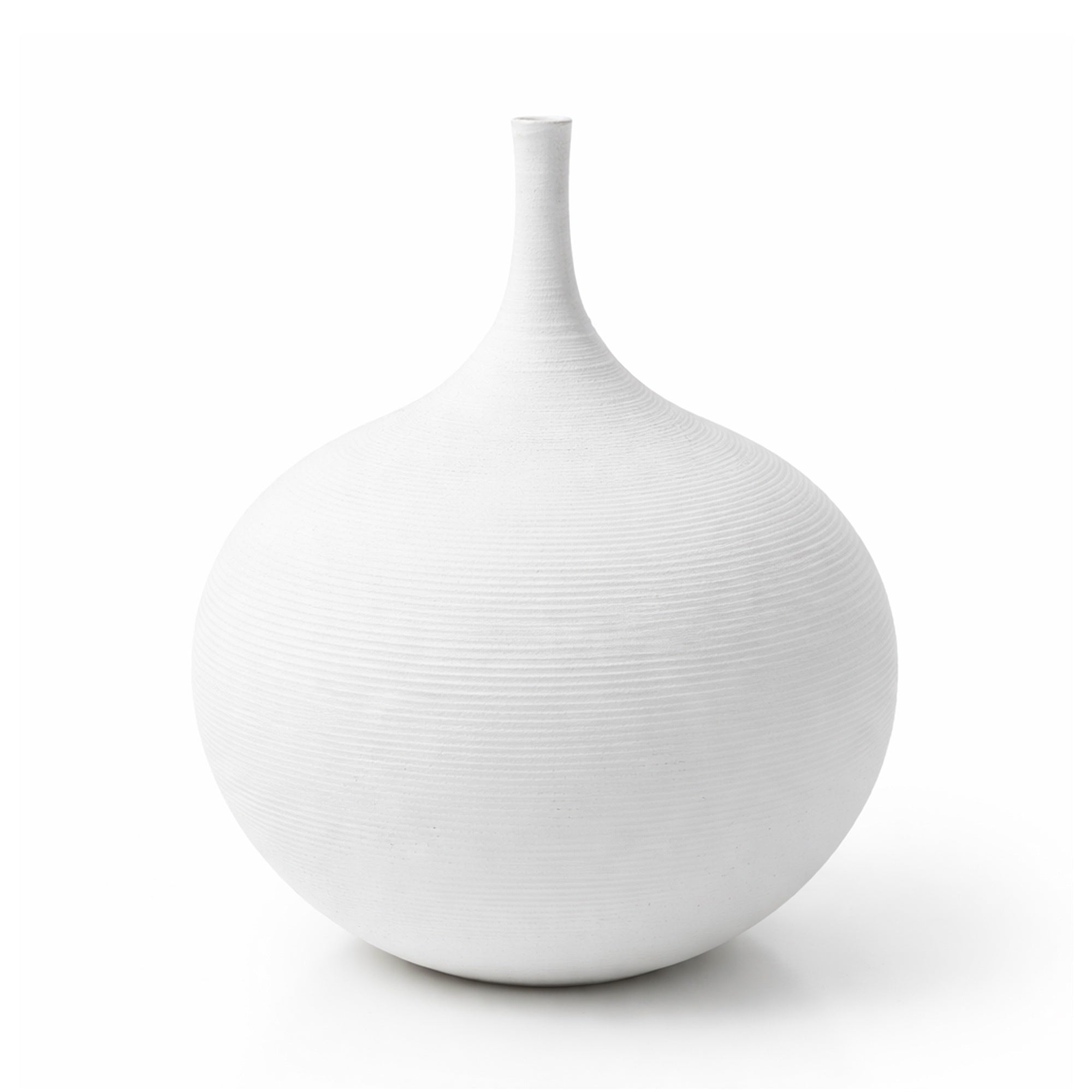 VV032 Ceramic Flower Vase White Ribbed Round Design From Siddiq Gift Shop