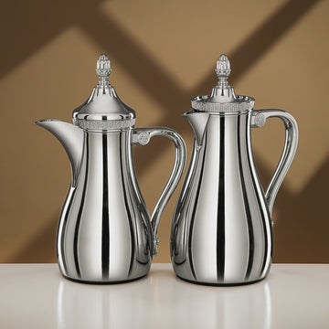 VWC-A-C 2-piece vacuum flask set in silver finish (0.7L + 1L) for Arabic coffee and tea serving – Siddiq Gifts Mussafah Abu Dhabi