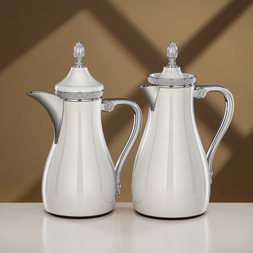 VWC-A-Q1ZC 2-piece vacuum flask set in white and silver finish (0.7L + 1L) for Arabic coffee and tea serving – Siddiq Gifts Mussafah Abu Dhabi