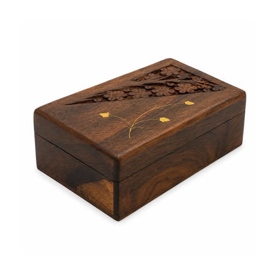 Wooden Bakhoor Storage Box 15.2 × 10.2 cm Brown with Carved Floral Design Siddiq Gifts