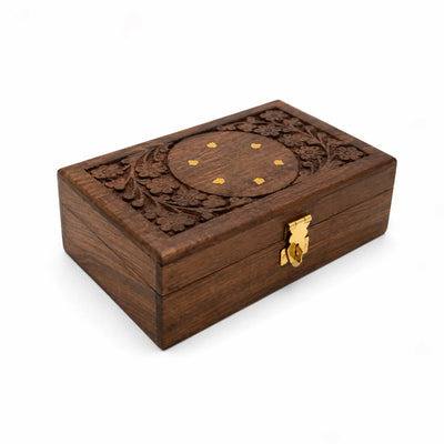 Wooden Bakhoor Storage Box 20.3 × 12.7 cm Brown with Carved Floral Design Siddiq Gifts