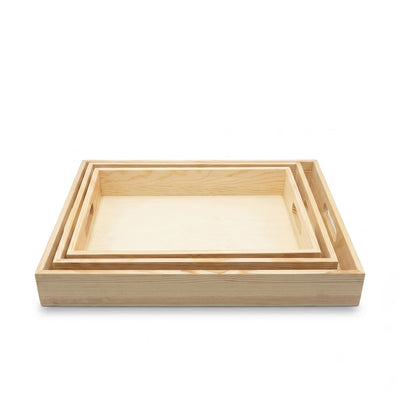 Wooden Serving Tray Set 3 Piece Natural Wooden Serving Trays With Cutout Handles Siddiq Gifts