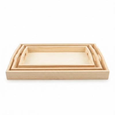 Wooden Serving Tray Set 3 Piece Natural Wooden Serving Trays With Cutout Handles Siddiq Gifts