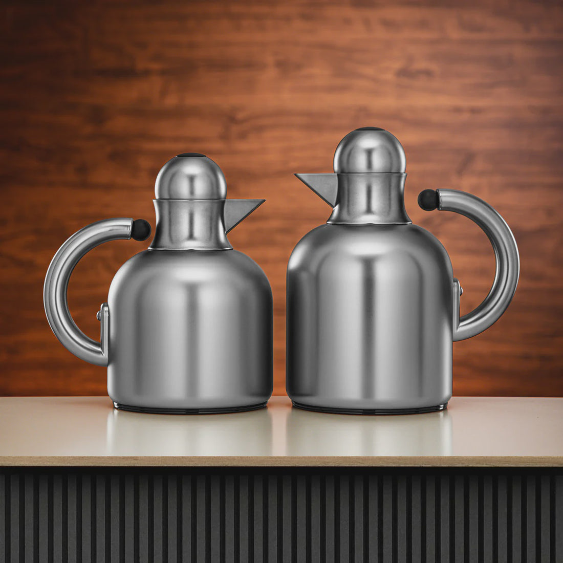 XL04-06/10 MS/MBP Vacuum Flask Set – 2 Pieces (0.6 L & 1.0 L) – Matt Nickel Finish with Black Accents