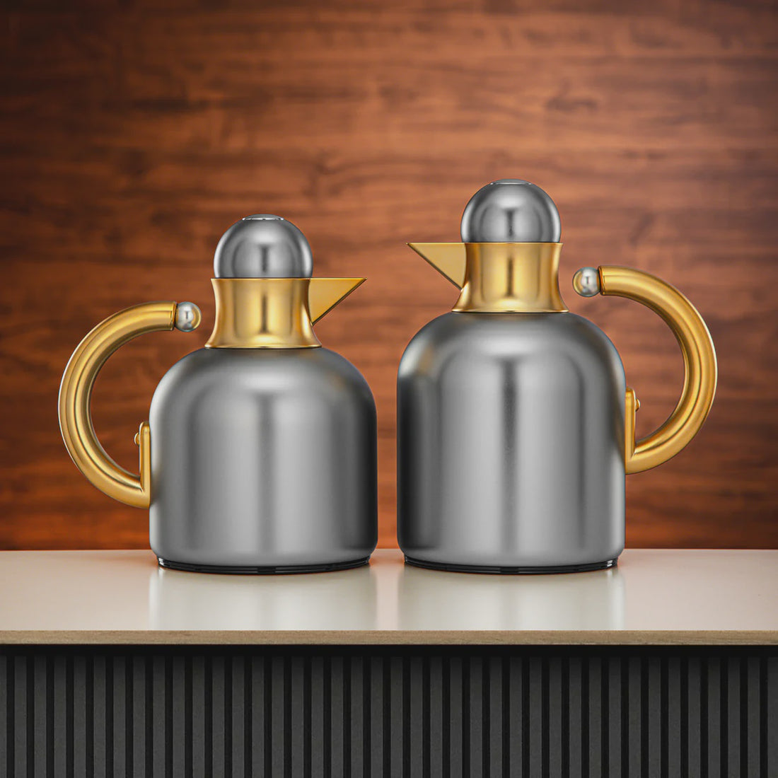 XL04-06/10 MS/MG Vacuum Flask Set – 2 Pieces (0.6 L & 1.0 L) – Matt Nickel with Matt Gold Accents