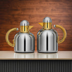 XL04-06/10 SS/SG Vacuum Flask Set – 2 Pieces (0.6 L & 1.0 L) – Silver with Gold Accents