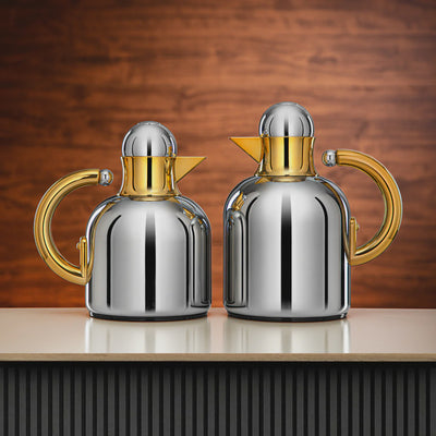 XL04-06/10 SS/SG Vacuum Flask Set – 2 Pieces (0.6L & 1.0L) – Silver with Gold Accents | Siddiq Gifts – Mussafah Abu Dhabi