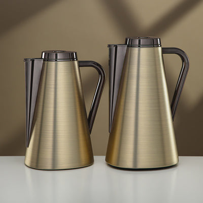 XOC-S3E46 2-piece vacuum flask set in brushed gold and gun black finish (0.7L + 1L) for Arabic coffee and tea serving – Siddiq Gifts Mussafah Abu Dhabi